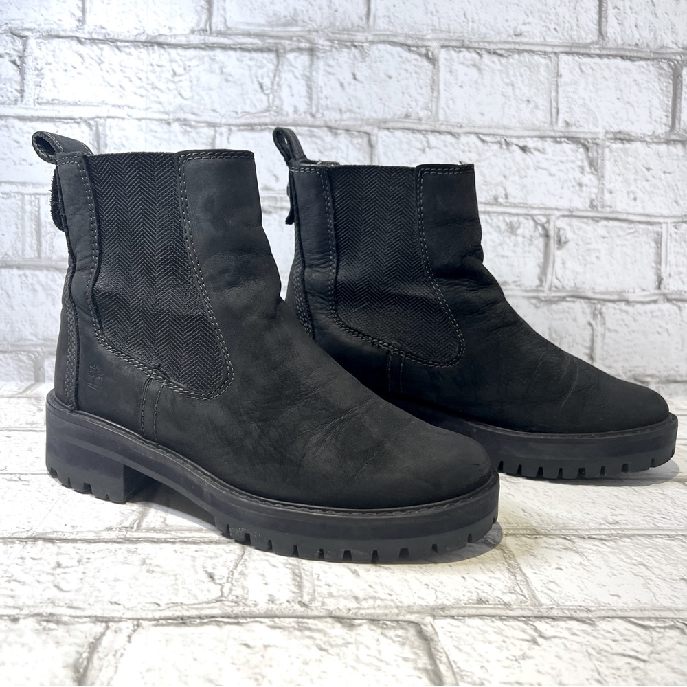 👢 TIMBERLAND WOMEN'S COURMAYEUR VALLEY CHELSEA BLACK NUBUCK BOOT. SZ US 7
